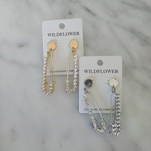 Wildflower Jewelry - Safety Pin Rhinestone Earrings Wildflower Jewelry - Safety Pin Rhinestone Earrings